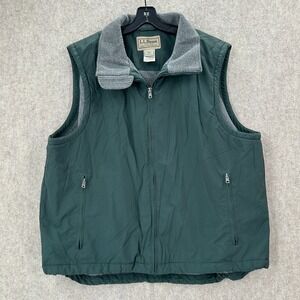 LL Bean Nylon Vest Mens XL Green Fleece Lined Zip Pockets Outdoors